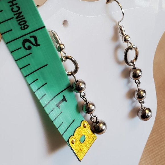 1.5" Silver Tone Hook Bead Layer Dangle Earrings - Picture 3 of 3